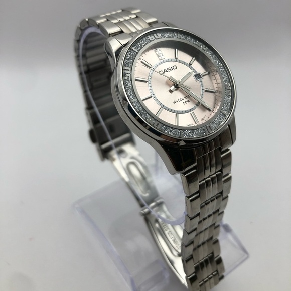 Casio Women’s Watch Silver Bezel (New Battery) Lady Date Glitter Bezel White main image 7
